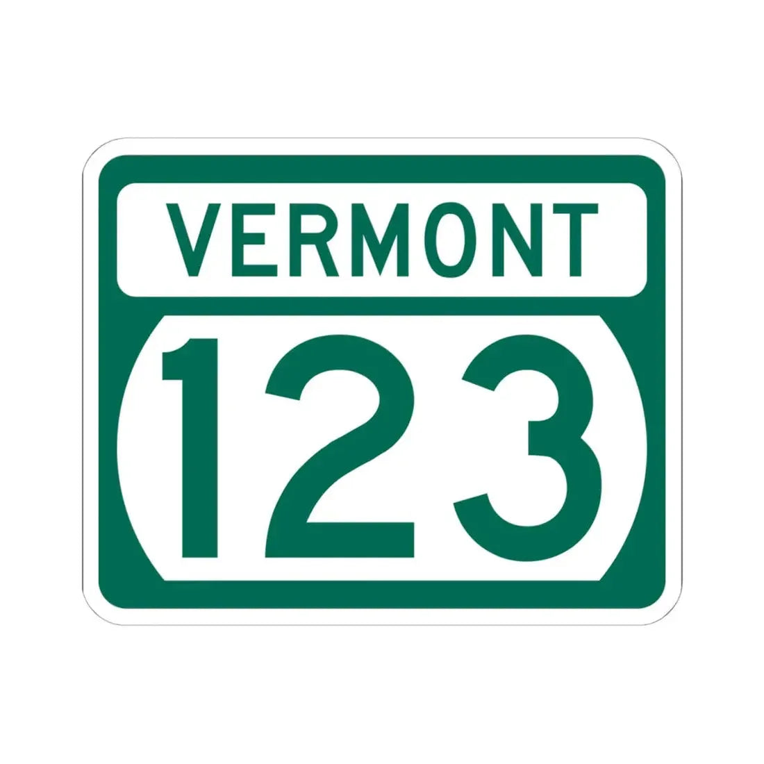 Vermont 123 (Vermont) (Road Sign) STICKER Vinyl Kiss-Cut Decal 6 Inch White - The Sticker Space