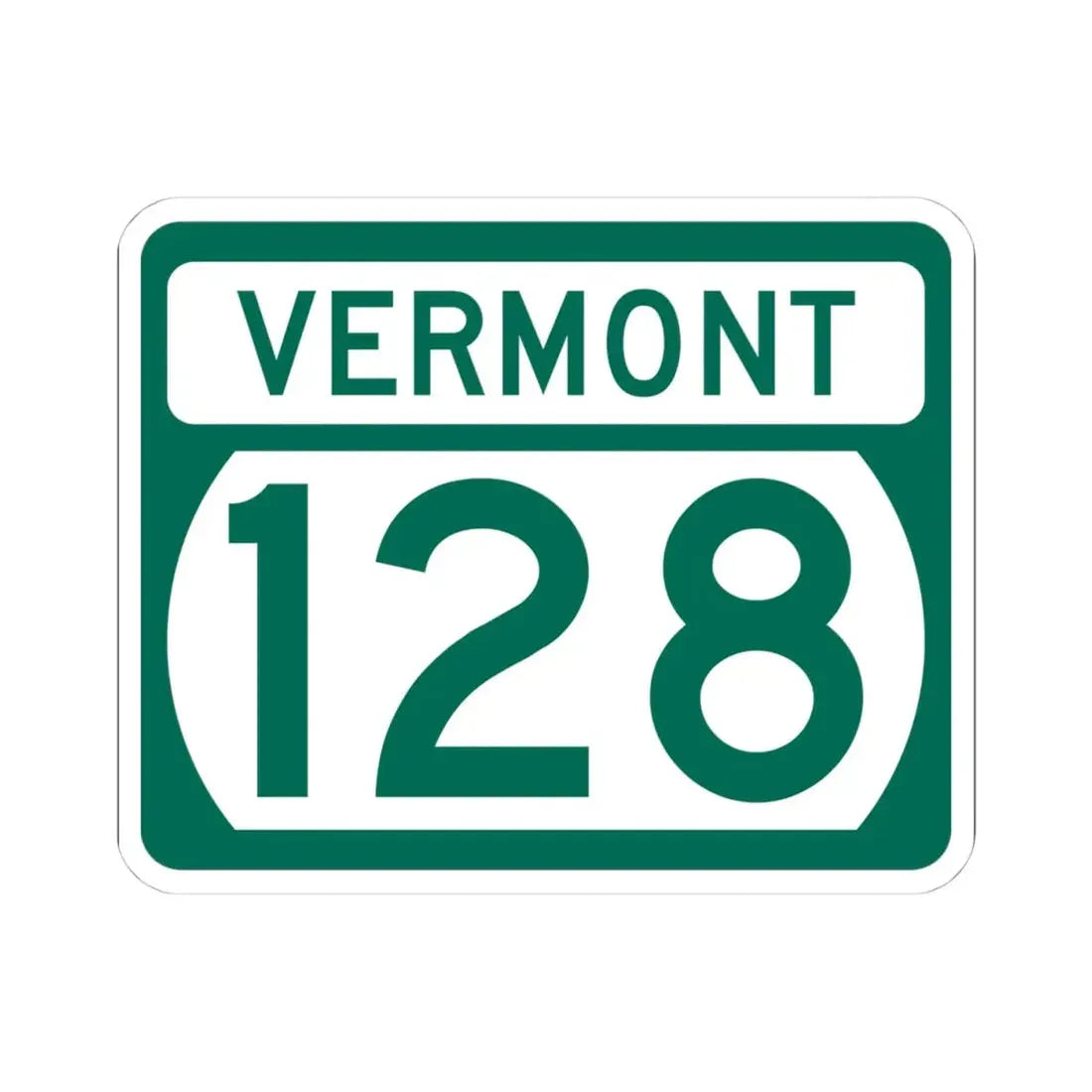 Vermont 128 (Vermont) (Road Sign) STICKER Vinyl Kiss-Cut Decal 4 Inch White - The Sticker Space