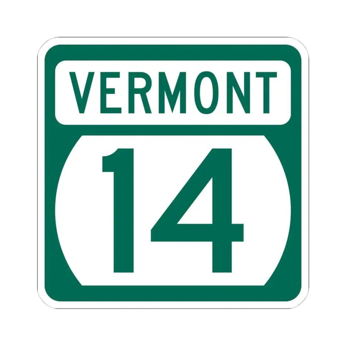 Vermont 14 (Vermont) (Road Sign) STICKER Vinyl Kiss-Cut Decal 4 Inch White - The Sticker Space