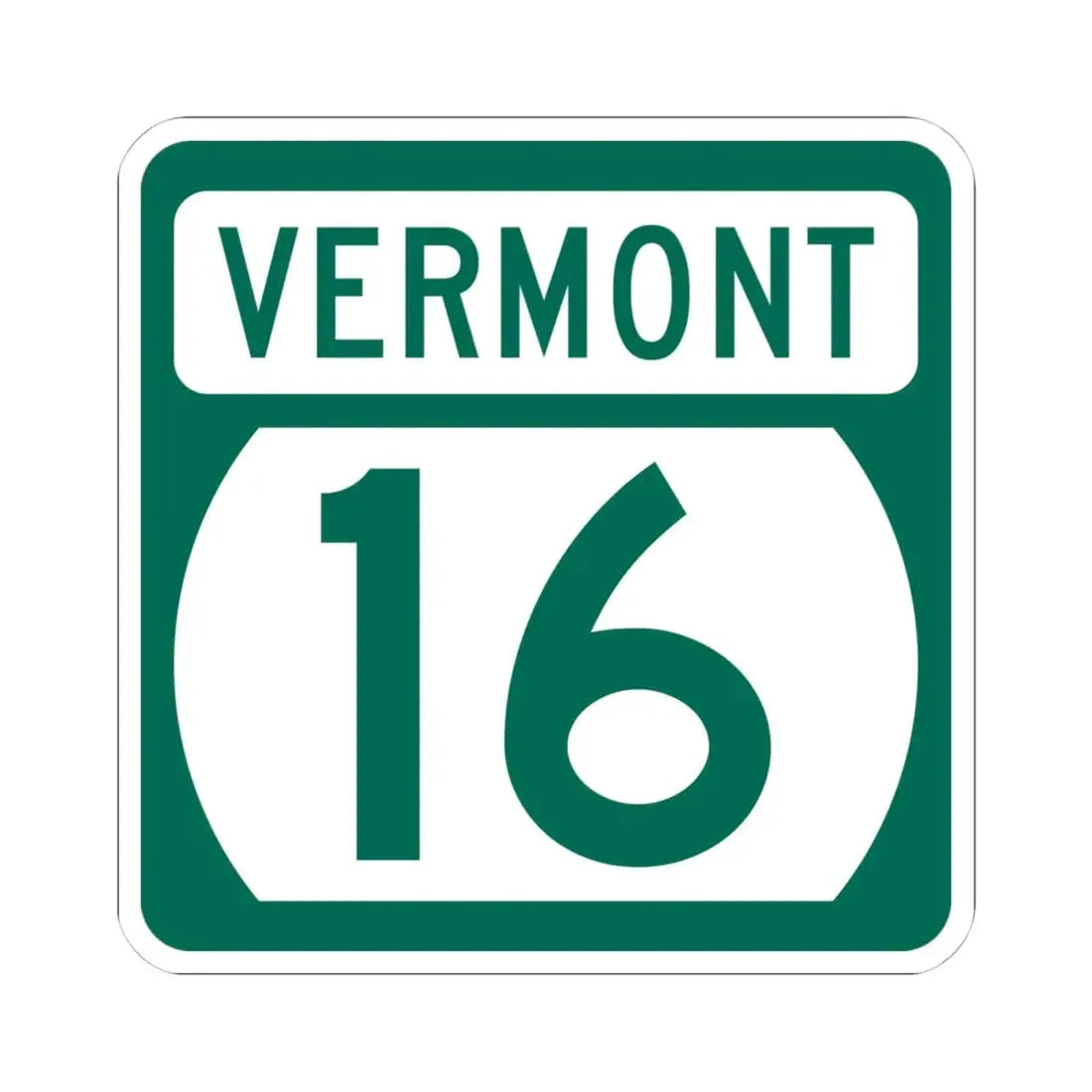 Vermont 16 (Vermont) (Road Sign) STICKER Vinyl Kiss-Cut Decal 4 Inch White - The Sticker Space