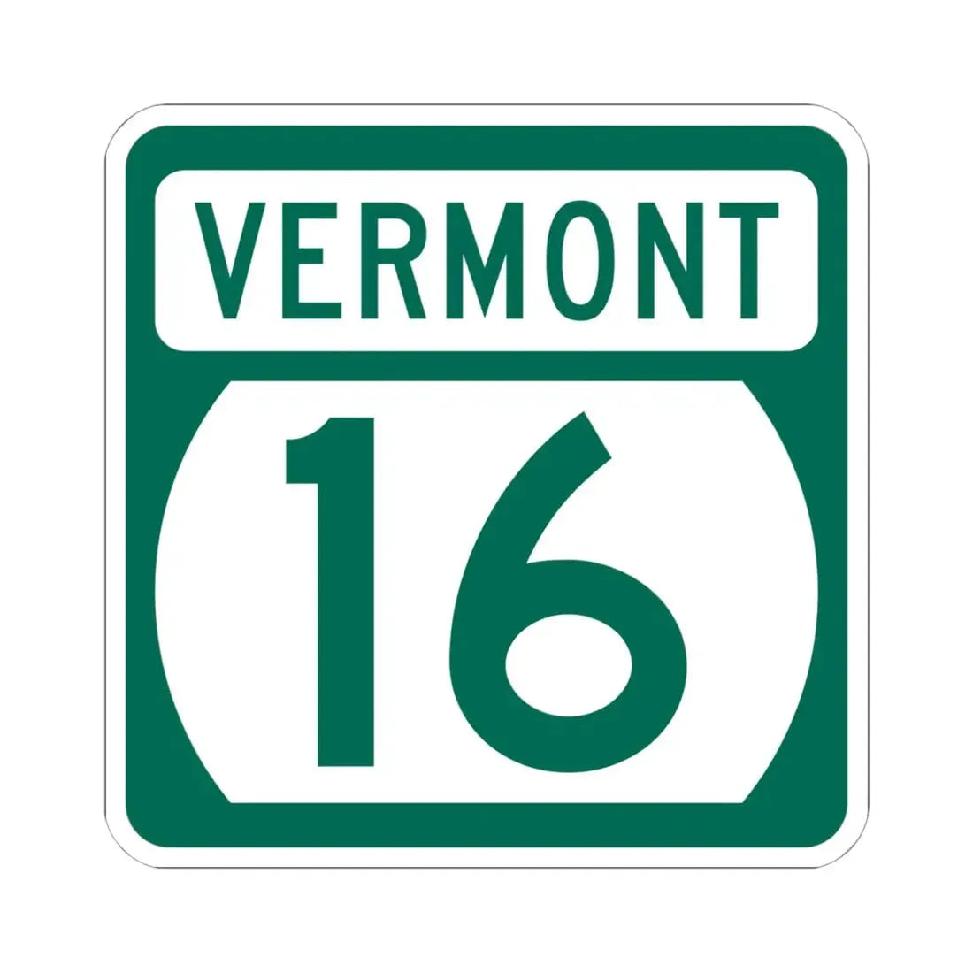 Vermont 16 (Vermont) (Road Sign) STICKER Vinyl Kiss-Cut Decal 6 Inch White - The Sticker Space