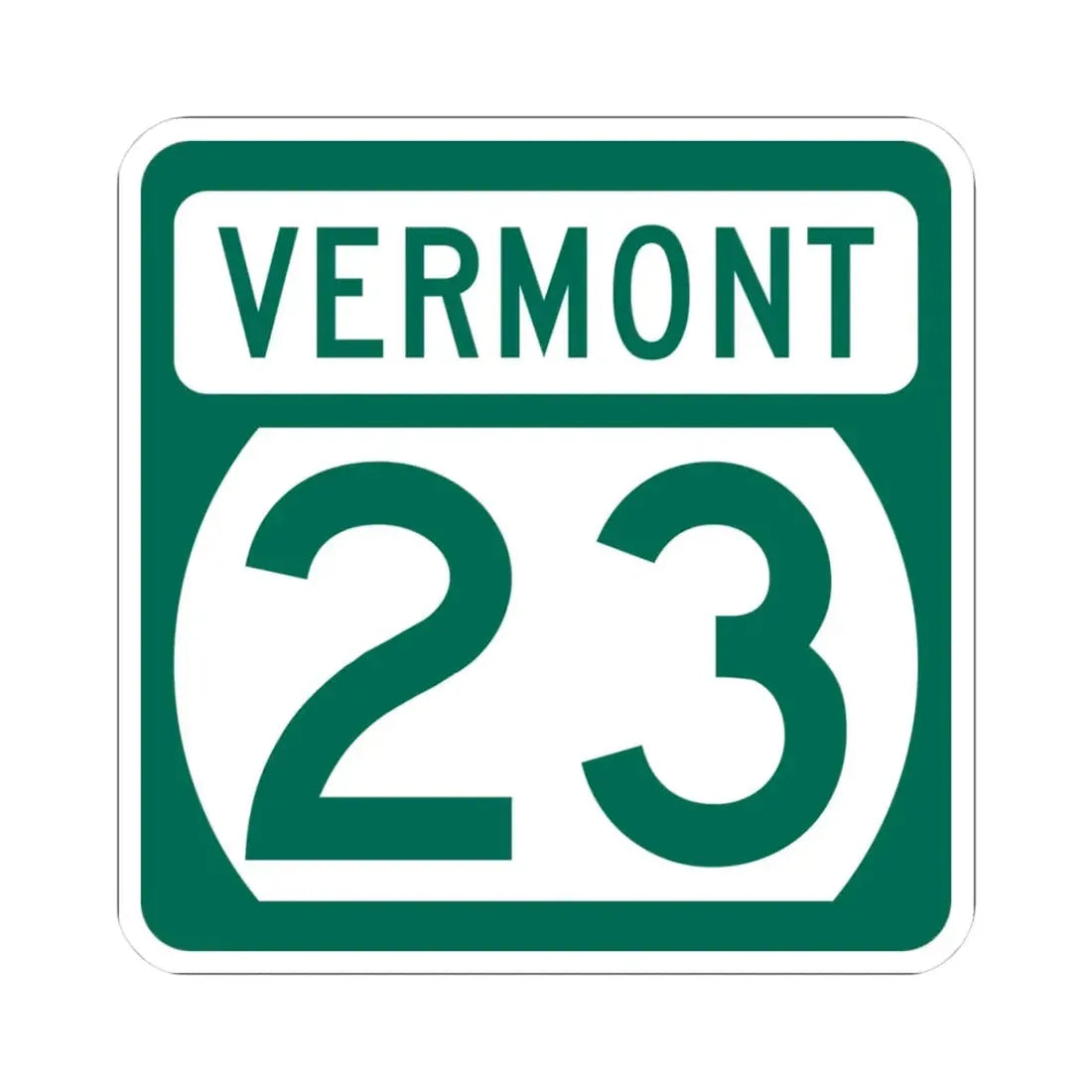 Vermont 23 (Vermont) (Road Sign) STICKER Vinyl Kiss-Cut Decal 3 Inch White - The Sticker Space