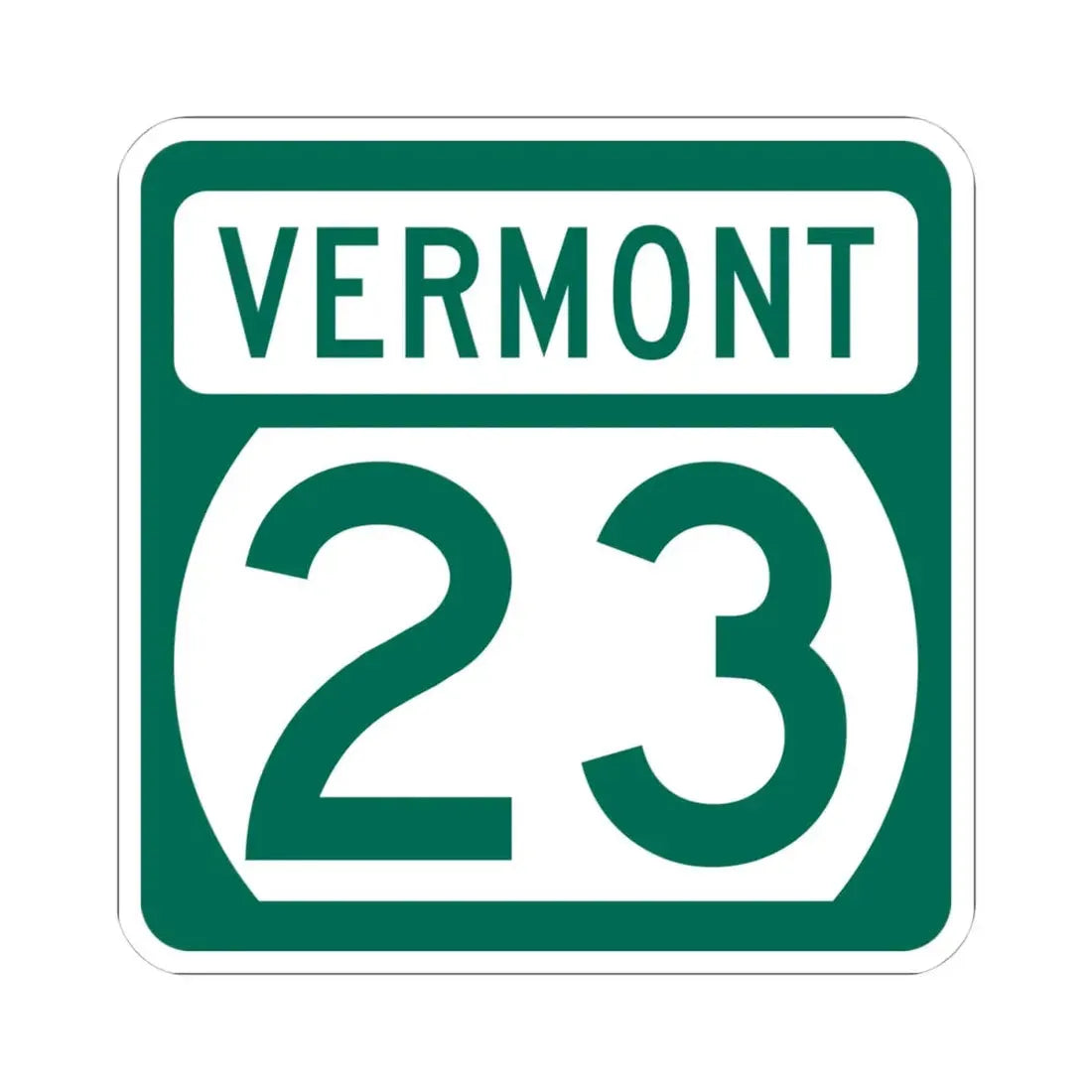 Vermont 23 (Vermont) (Road Sign) STICKER Vinyl Kiss-Cut Decal 4 Inch White - The Sticker Space