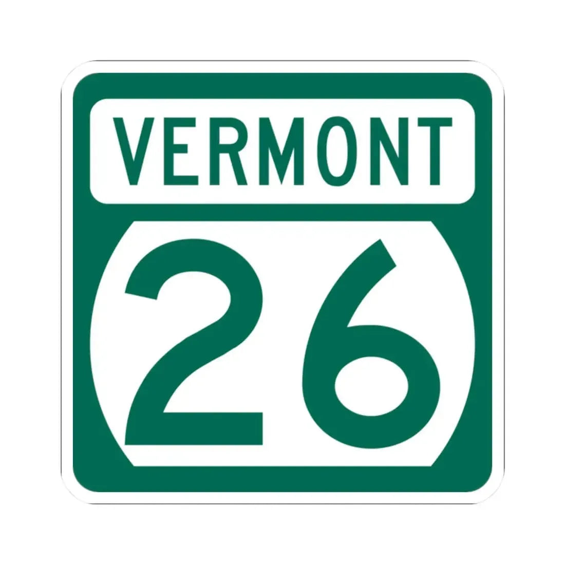 Vermont 26 (Vermont) (Road Sign) STICKER Vinyl Kiss-Cut Decal 2 Inch White - The Sticker Space