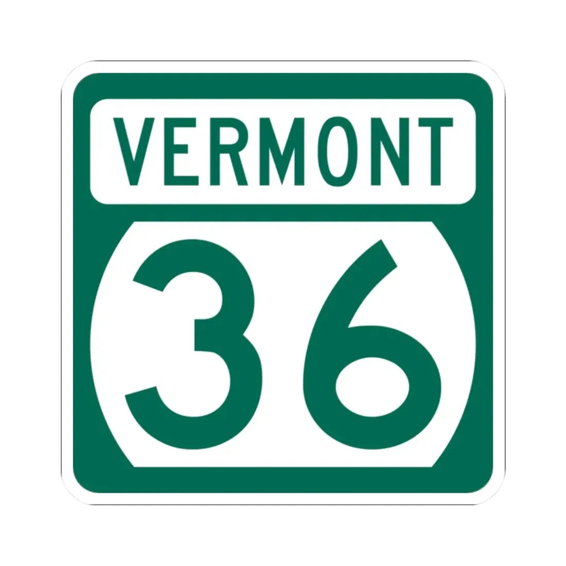 Vermont 36 (Vermont) (Road Sign) STICKER Vinyl Kiss-Cut Decal 2 Inch White - The Sticker Space