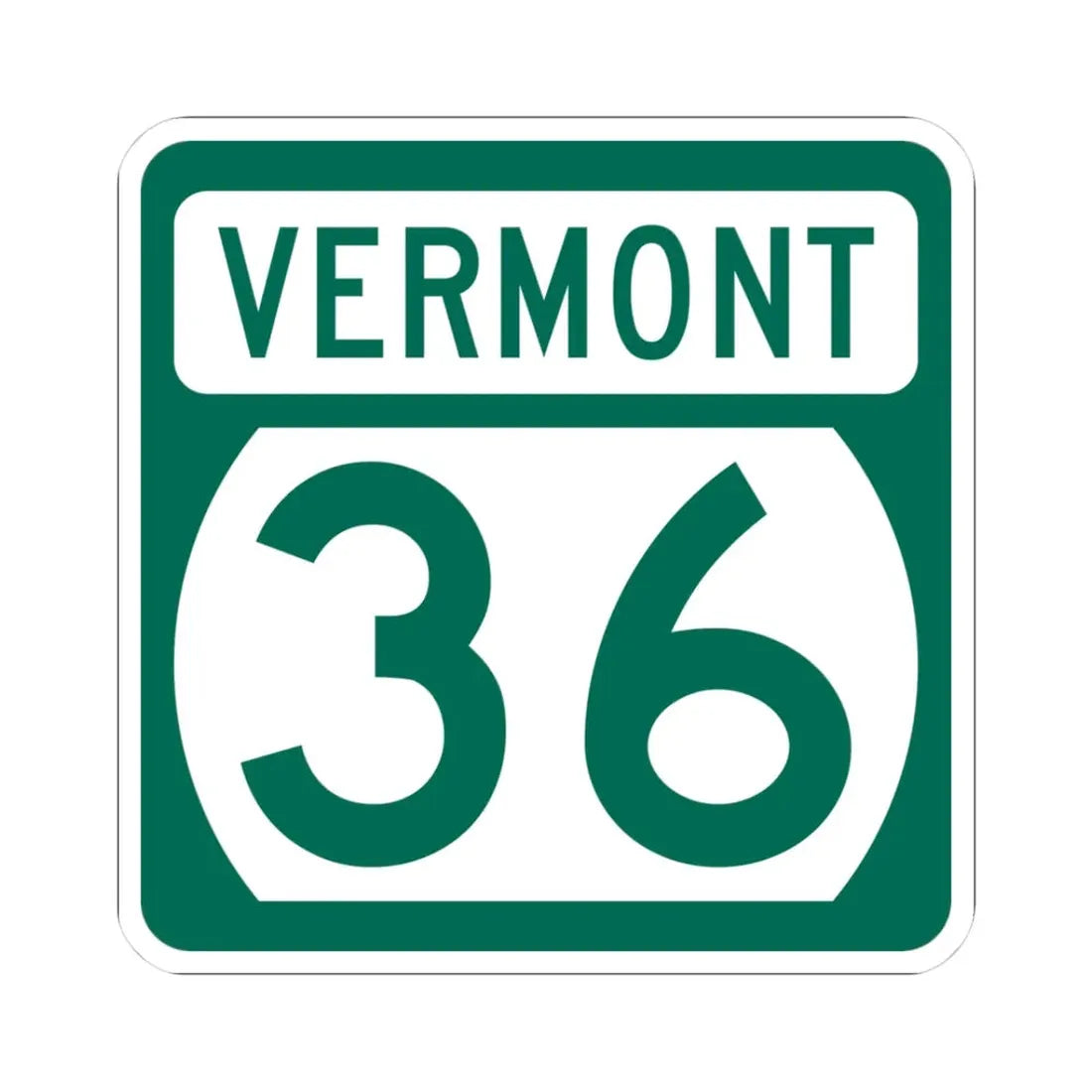 Vermont 36 (Vermont) (Road Sign) STICKER Vinyl Kiss-Cut Decal 3 Inch White - The Sticker Space
