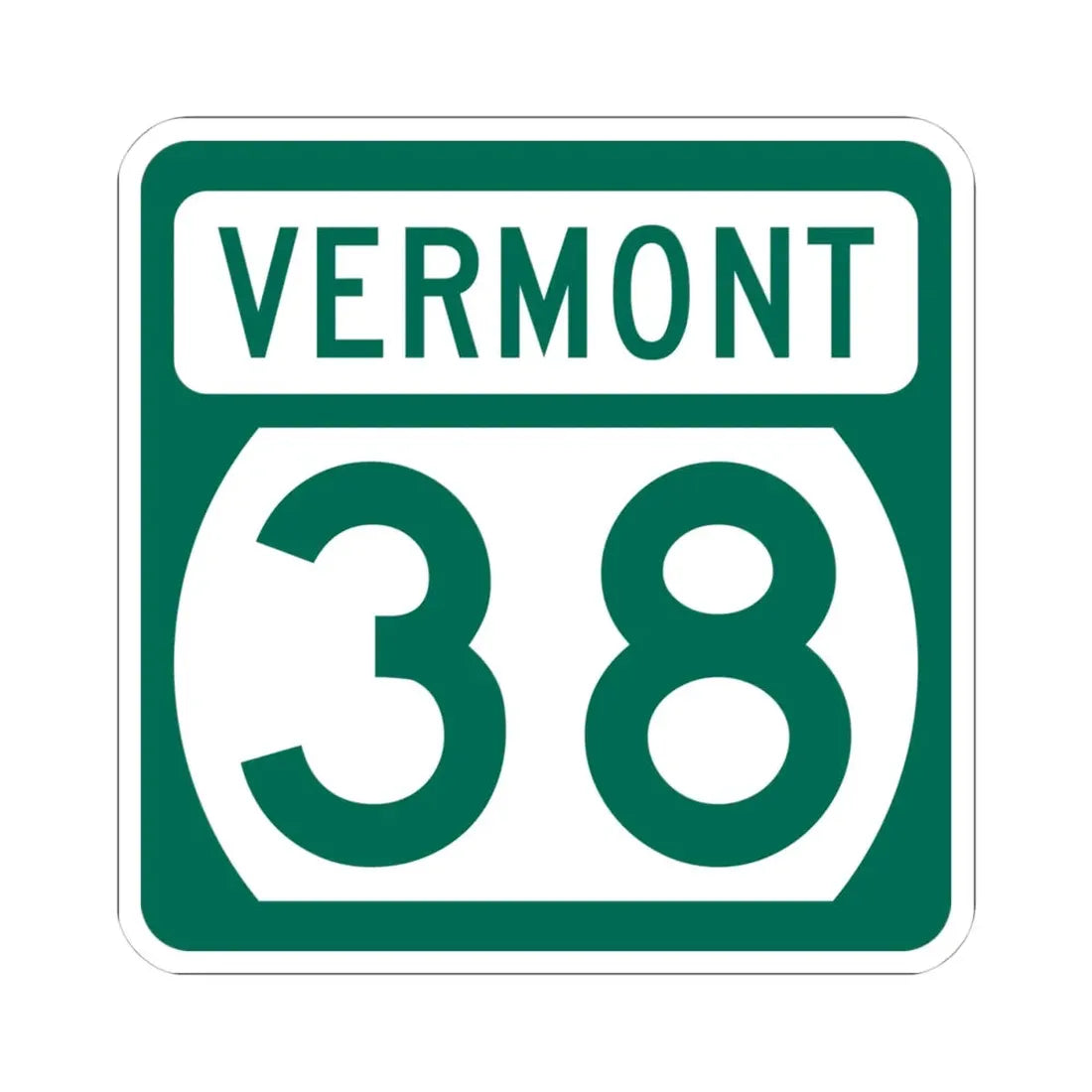 Vermont 38 (Vermont) (Road Sign) STICKER Vinyl Kiss-Cut Decal 4 Inch White - The Sticker Space