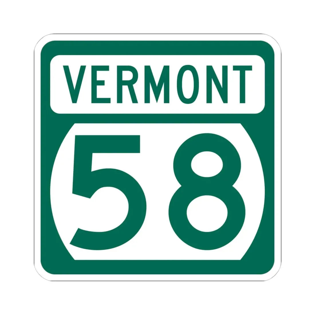 Vermont 58 (Vermont) (Road Sign) STICKER Vinyl Kiss-Cut Decal 4 Inch White - The Sticker Space