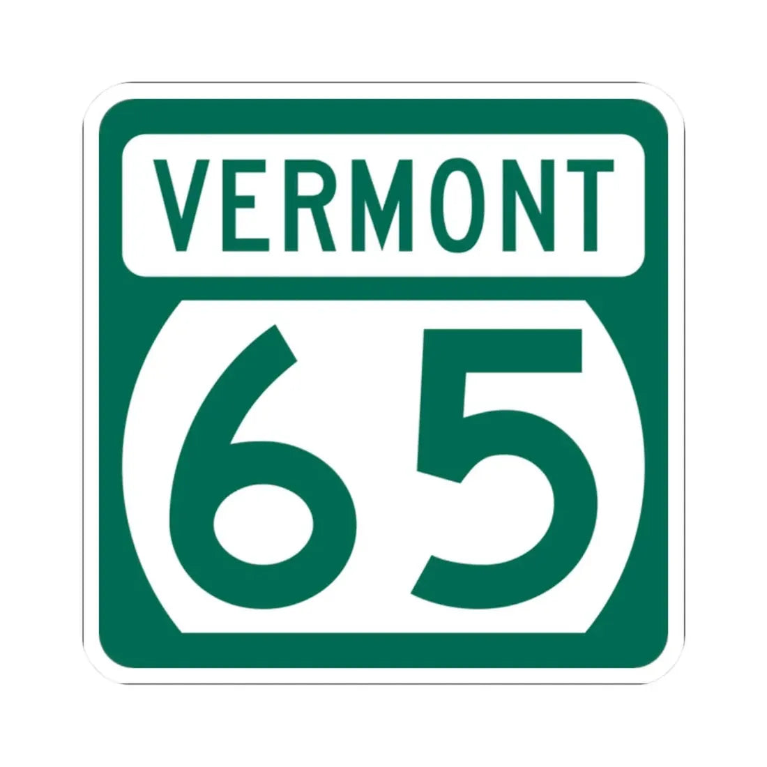 Vermont 65 (Vermont) (Road Sign) STICKER Vinyl Kiss-Cut Decal 2 Inch White - The Sticker Space