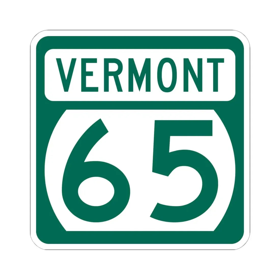 Vermont 65 (Vermont) (Road Sign) STICKER Vinyl Kiss-Cut Decal 6 Inch White - The Sticker Space