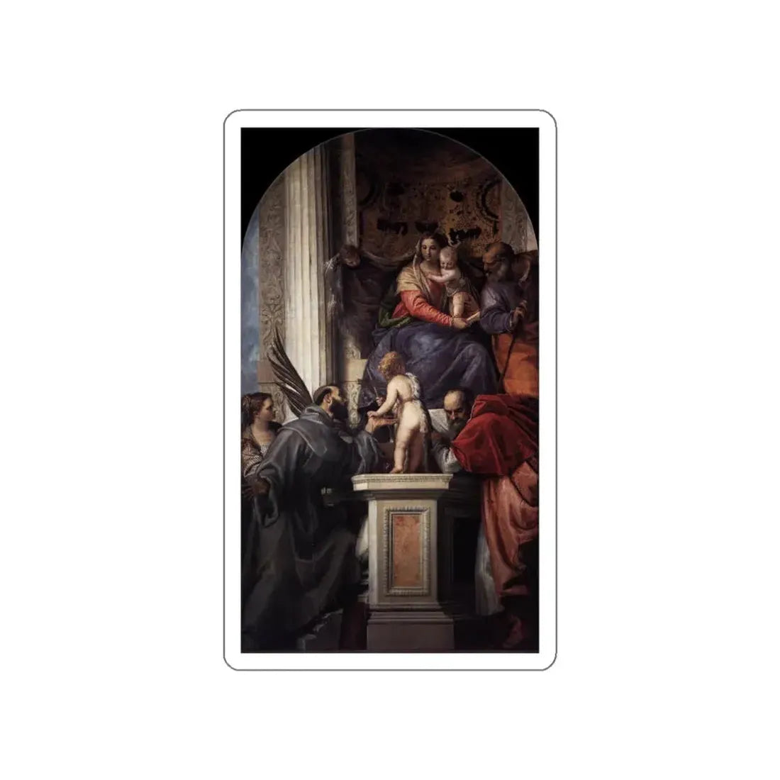 VERONESE, Paolo - Enthroned Madonna and Child, with the Infant St John the Baptist and Saints (Artwork) STICKER Vinyl Die-Cut Decal White Die-Cut 3 Inch - The Sticker Space