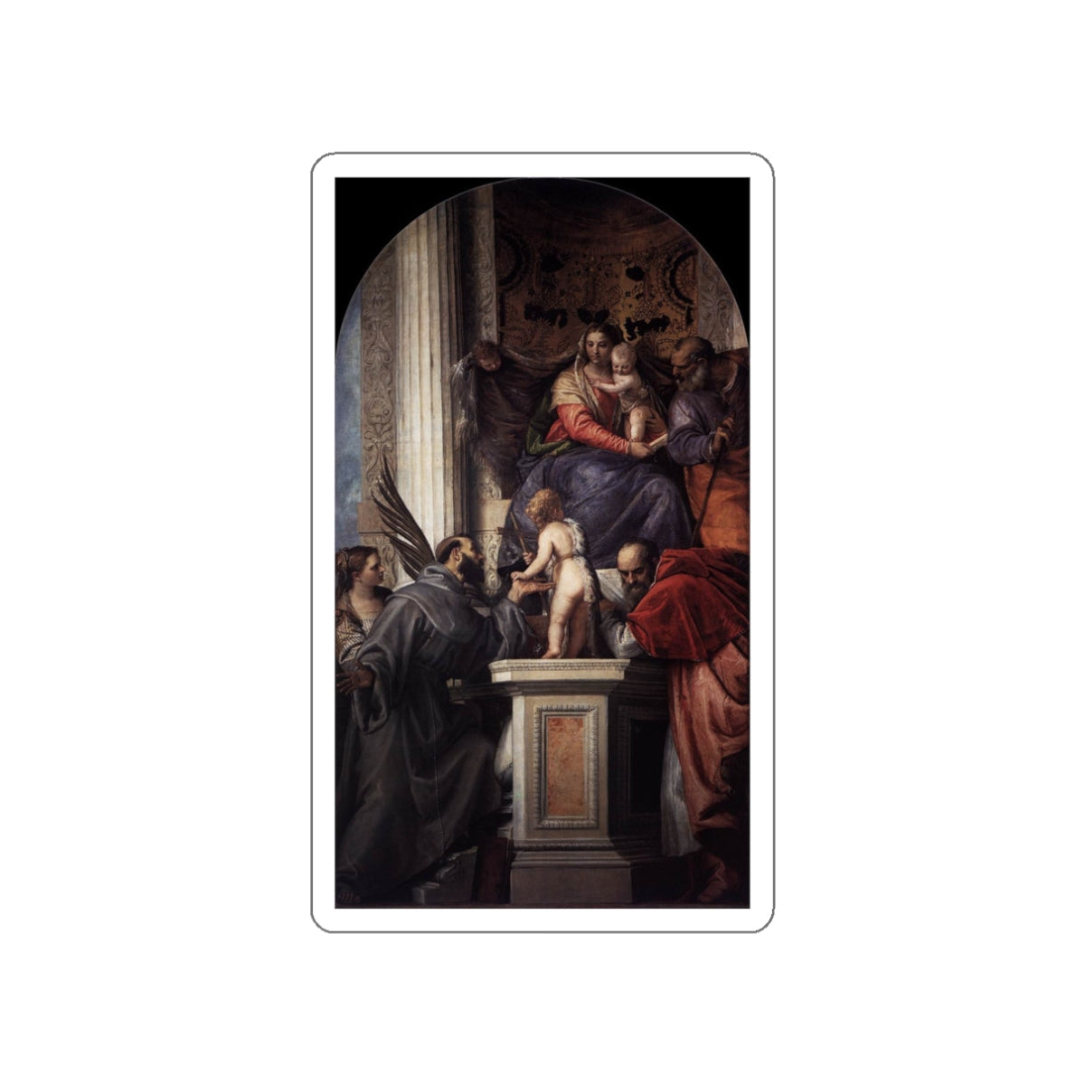 VERONESE, Paolo - Enthroned Madonna and Child, with the Infant St John the Baptist and Saints (Artwork) STICKER Vinyl Die-Cut Decal-White-The Sticker Space