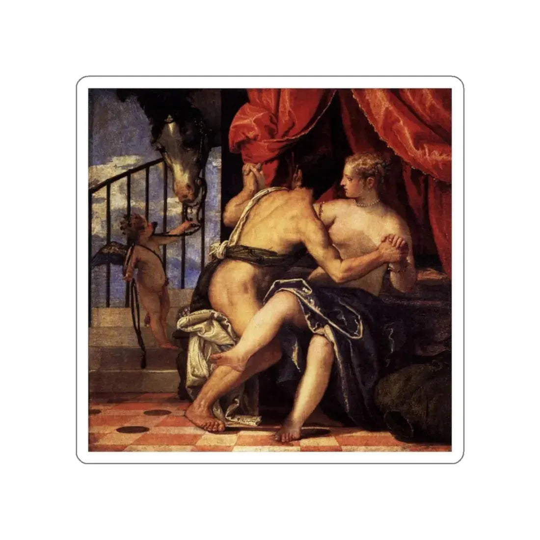 VERONESE, Paolo - Venus and Mars with Cupid and a Horse (Artwork) STICKER Vinyl Die-Cut Decal White Die-Cut 2 Inch - The Sticker Space