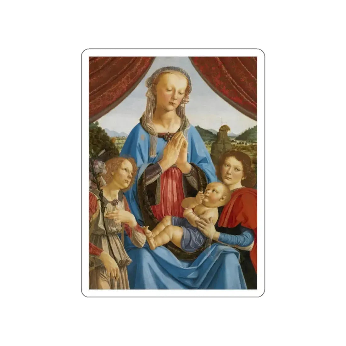 VERROCCHIO, Andrea del - The Virgin and Child with Two Angels (Artwork) STICKER Vinyl Die-Cut Decal White Die-Cut 4 Inch - The Sticker Space