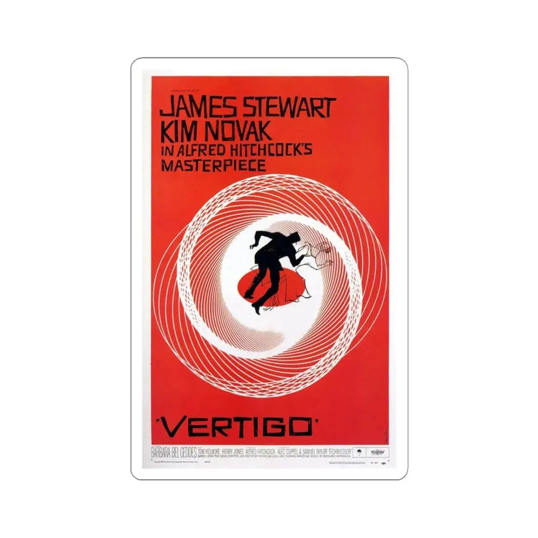 Vertigo 1958 Movie Poster - STICKER Vinyl Kiss-Cut Decal 3 Inch White - The Sticker Space