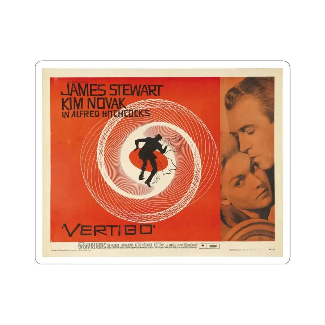 Vertigo 1958 v2 Movie Poster - STICKER Vinyl Kiss-Cut Decal 4 Inch White - The Sticker Space