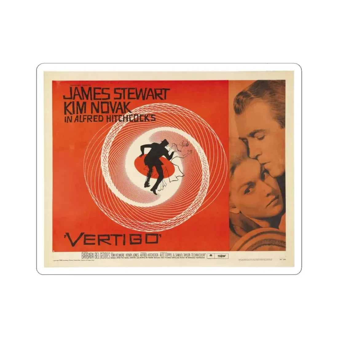 Vertigo 1958 v2 Movie Poster - STICKER Vinyl Kiss-Cut Decal 6 Inch White - The Sticker Space