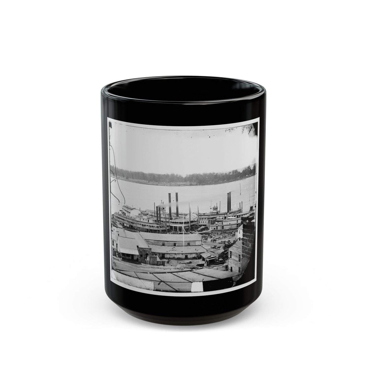 Vicksburg, Miss. Levee And Steamboats (U.S. Civil War) Black Coffee Mug-15oz-The Sticker Space