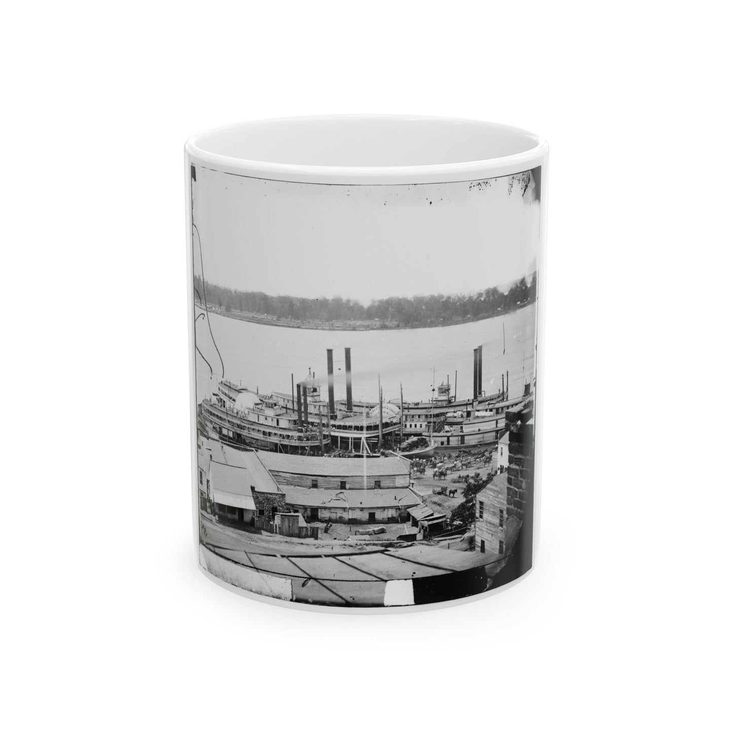 Vicksburg, Miss. Levee And Steamboats (U.S. Civil War) White Coffee Mug-11oz-The Sticker Space