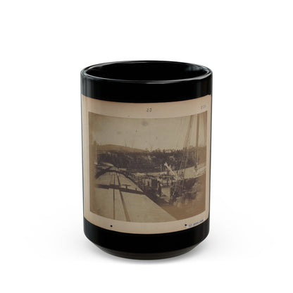 View From The Top Of A Car On The Extreme End Of The Burnside Wharf Looking Towards Shore (U.S. Civil War) Black Coffee Mug-15oz-The Sticker Space