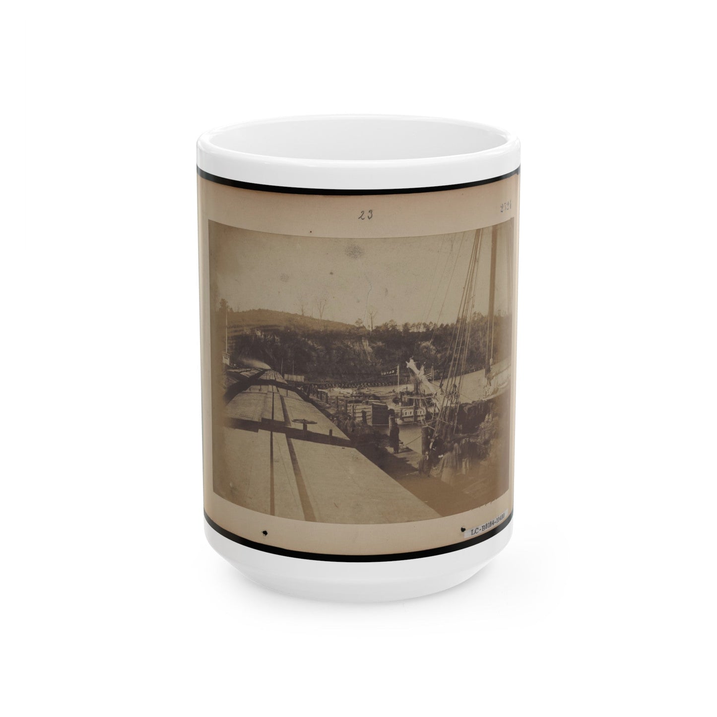View From The Top Of A Car On The Extreme End Of The Burnside Wharf Looking Towards Shore (U.S. Civil War) White Coffee Mug