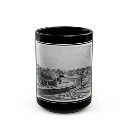 View Of Atlanta, Georgia, With Railroad Cars In Left Foreground (U.S. Civil War) Black Coffee Mug