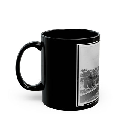 View Of Atlanta, Georgia, With Railroad Cars In Left Foreground (U.S. Civil War) Black Coffee Mug-The Sticker Space
