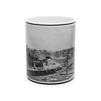 View Of Atlanta, Georgia, With Railroad Cars In Left Foreground (U.S. Civil War) White Coffee Mug-11oz-The Sticker Space