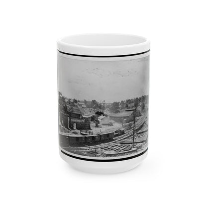 View Of Atlanta, Georgia, With Railroad Cars In Left Foreground (U.S. Civil War) White Coffee Mug-15oz-The Sticker Space