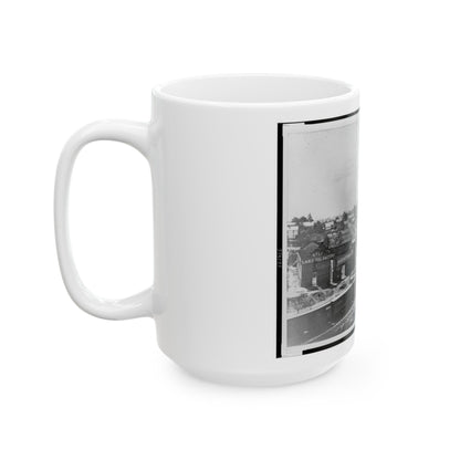 View Of Atlanta, Georgia, With Railroad Cars In Left Foreground (U.S. Civil War) White Coffee Mug-The Sticker Space