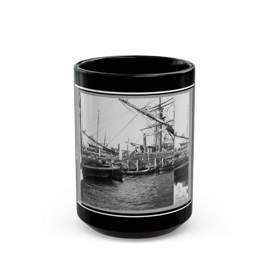 View Of Boats And Ships At Wharf, Charleston, South Carolina (U.S. Civil War) Black Coffee Mug-15oz-The Sticker Space