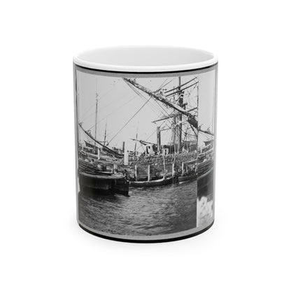 View Of Boats And Ships At Wharf, Charleston, South Carolina (U.S. Civil War) White Coffee Mug