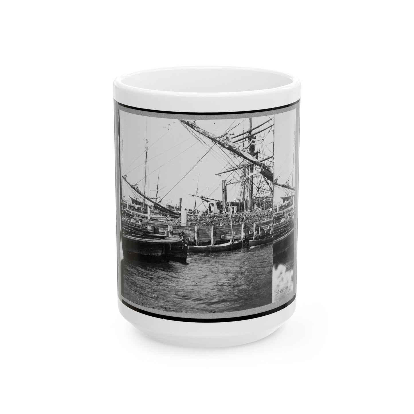 View Of Boats And Ships At Wharf, Charleston, South Carolina (U.S. Civil War) White Coffee Mug-15oz-The Sticker Space