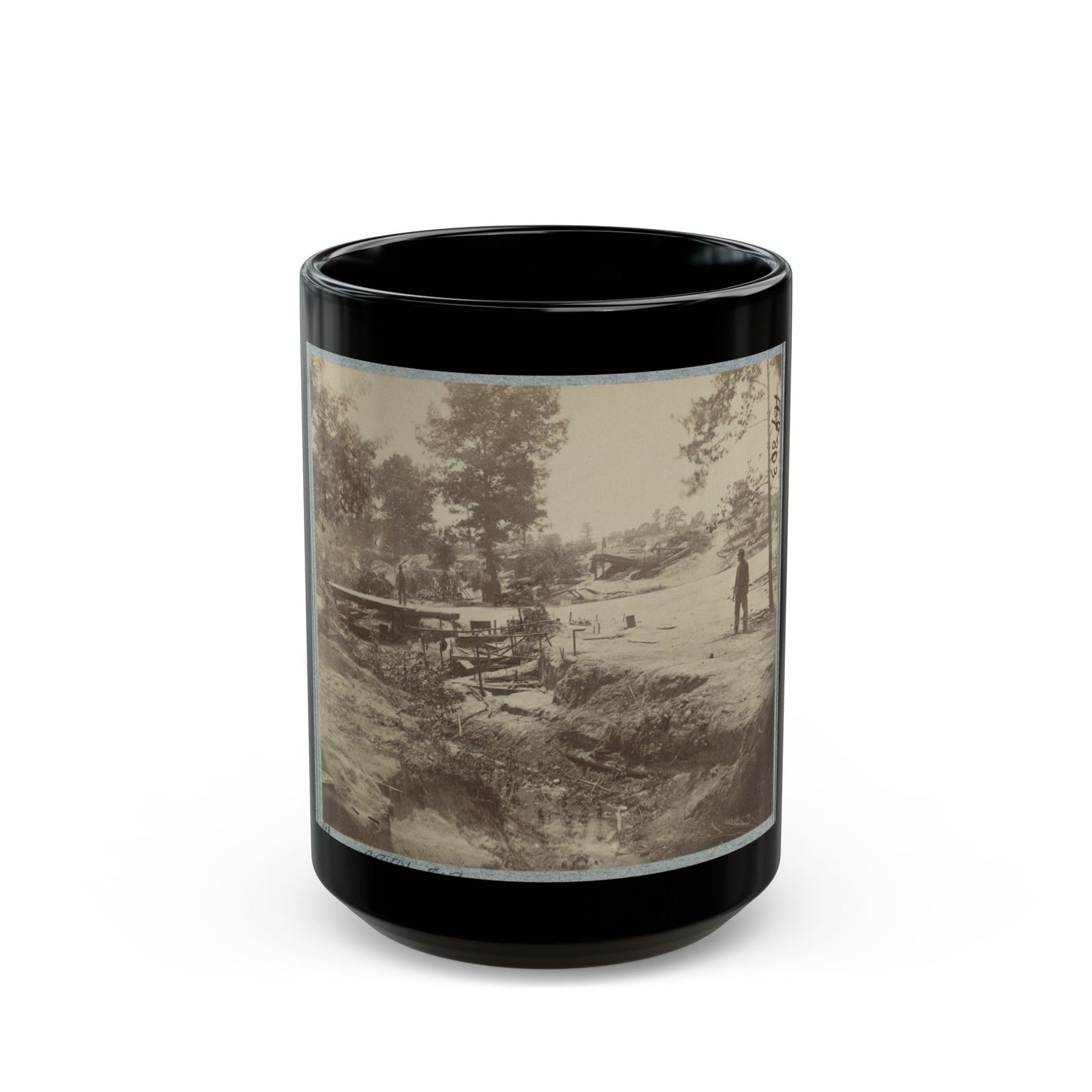 View Of Bombproof Tents Occupied By U.S. Colored Troops In Front Of Petersburg, Va., August 7, 1864 (U.S. Civil War) Black Coffee Mug-15oz-The Sticker Space