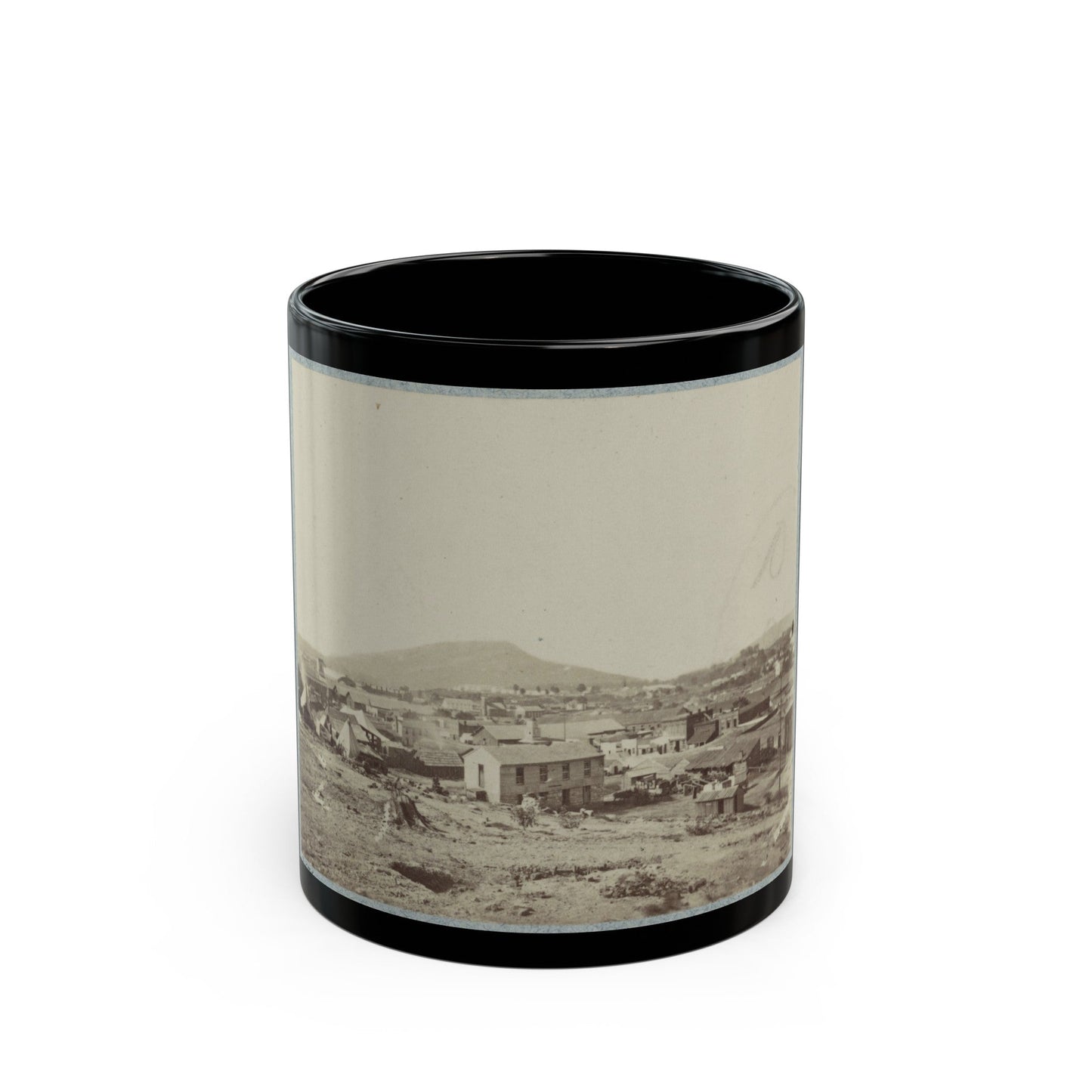 View Of Chattanooga With Lookout Mountain In The Distance(2) (U.S. Civil War) Black Coffee Mug-11oz-The Sticker Space