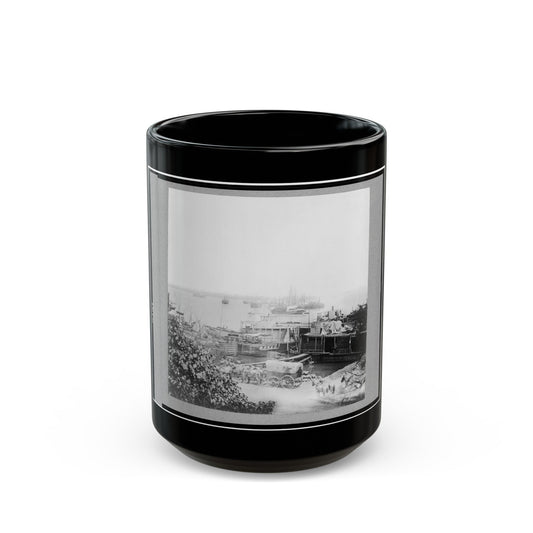 View Of City Point, Virginia, Showing Barges, Transports, Etc. (U.S. Civil War) Black Coffee Mug-15oz-The Sticker Space