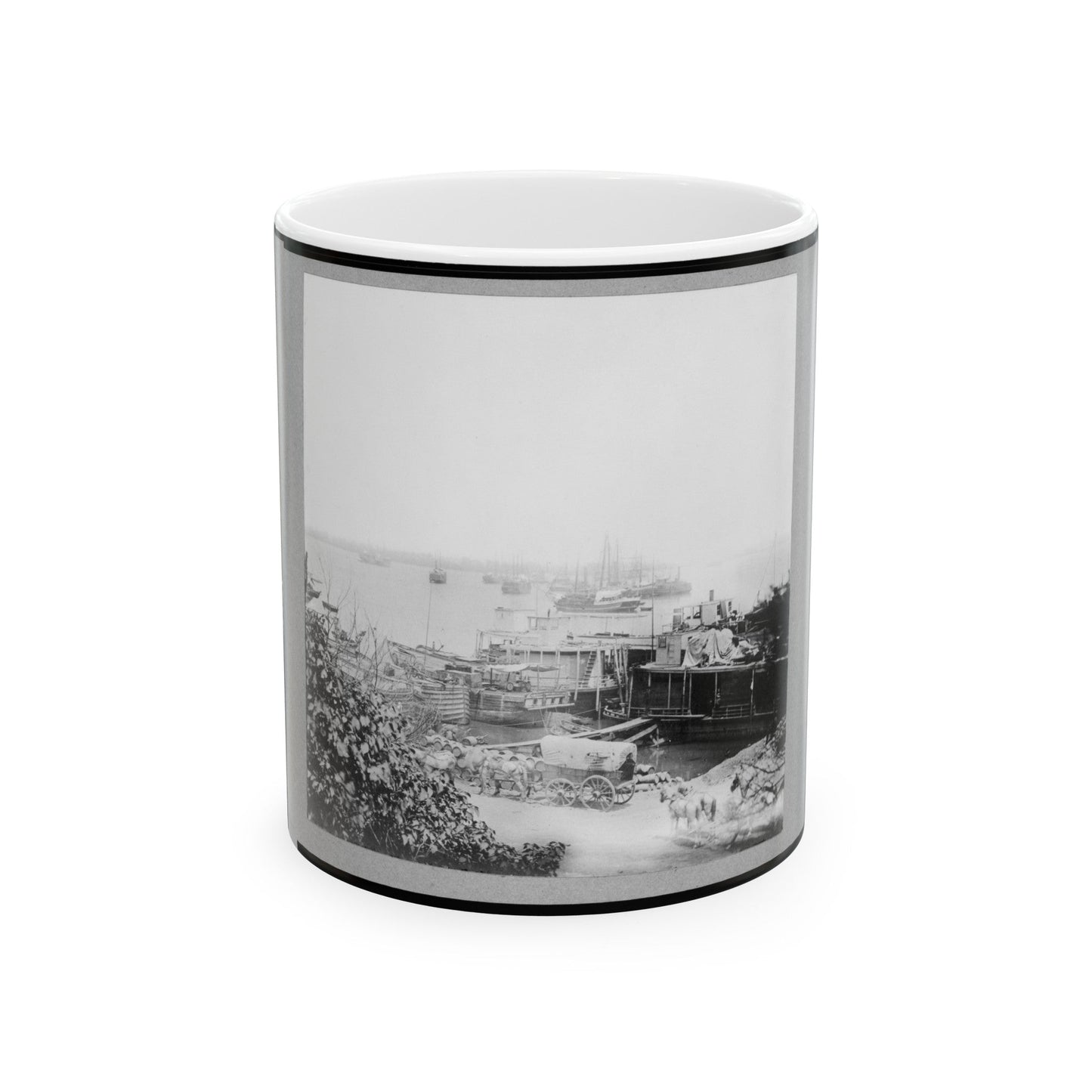 View Of City Point, Virginia, Showing Barges, Transports, Etc. (U.S. Civil War) White Coffee Mug-11oz-The Sticker Space