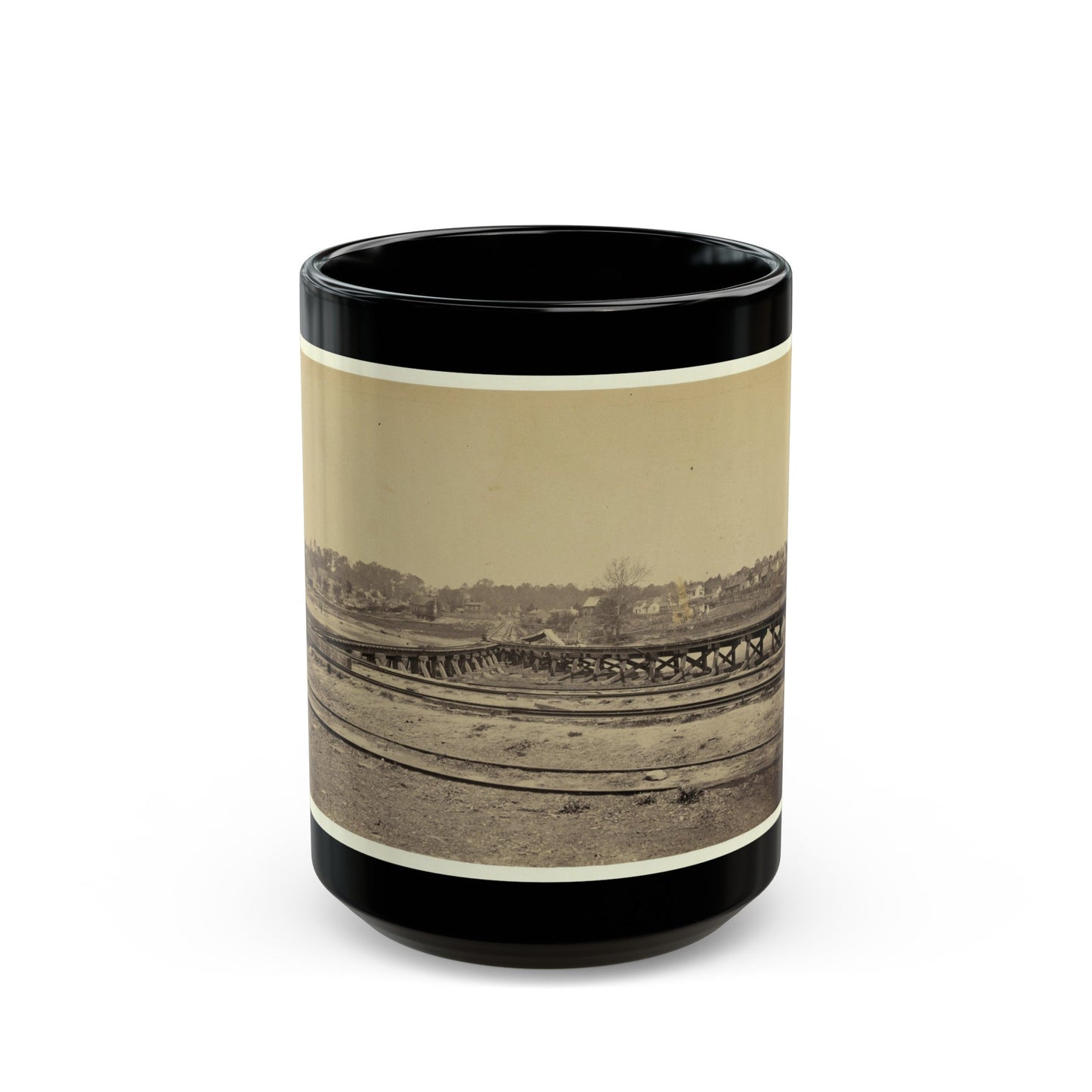 View Of The Y On The City Point And Army Railroad Line (U.S. Civil War) Black Coffee Mug-15oz-The Sticker Space