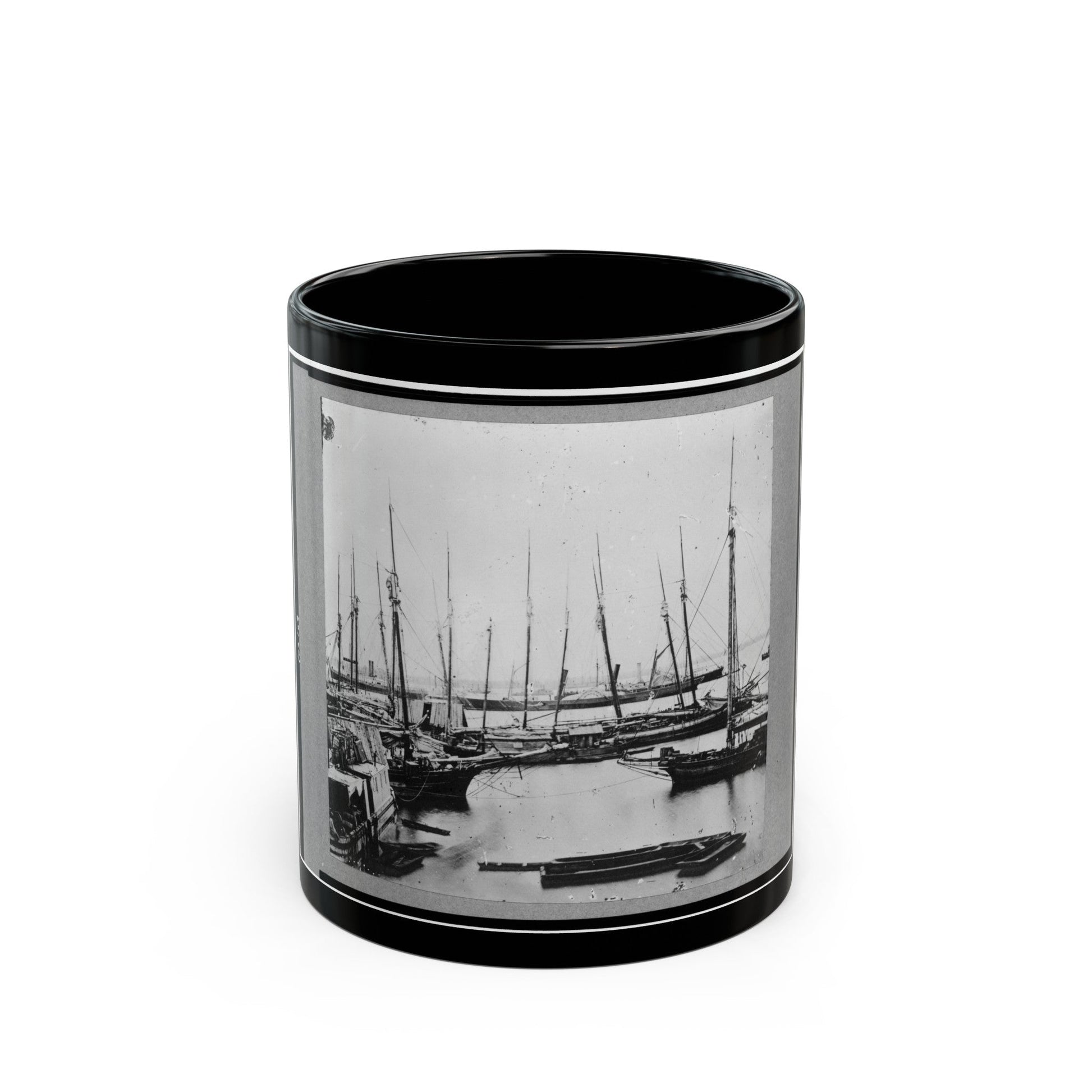 View Of Transports, Barges, Etc., City Point, Virginia (U.S. Civil War) Black Coffee Mug-11oz-The Sticker Space