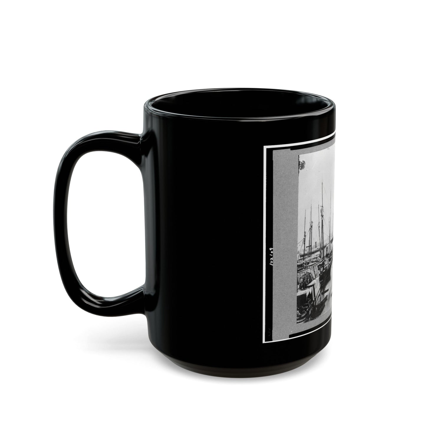 View Of Transports, Barges, Etc., City Point, Virginia (U.S. Civil War) Black Coffee Mug-The Sticker Space