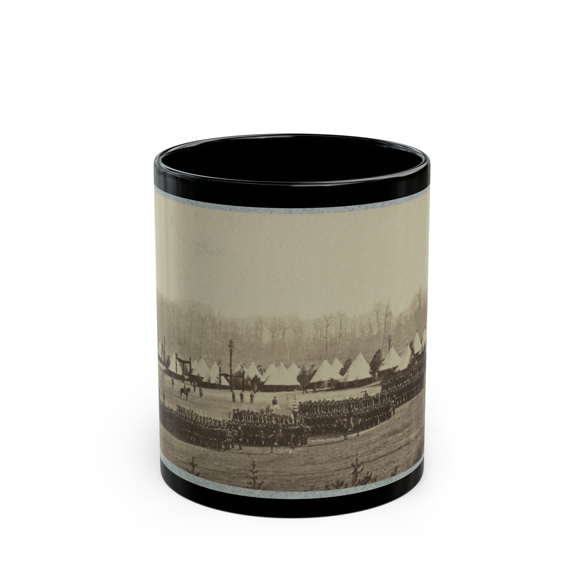 View Of Troops In Formation With Camp In Background (U.S. Civil War) Black Coffee Mug-11oz-The Sticker Space