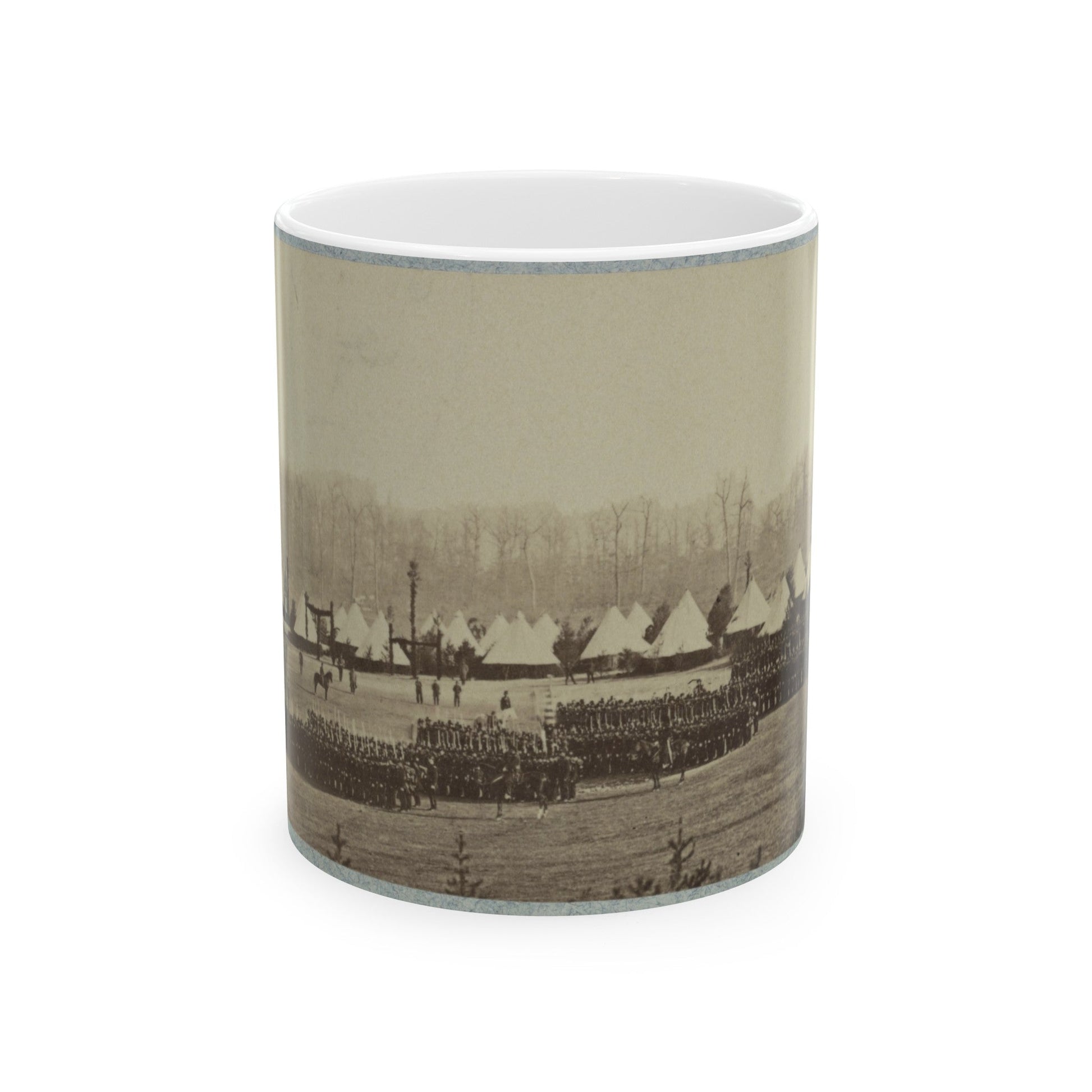 View Of Troops In Formation With Camp In Background (U.S. Civil War) White Coffee Mug-11oz-The Sticker Space