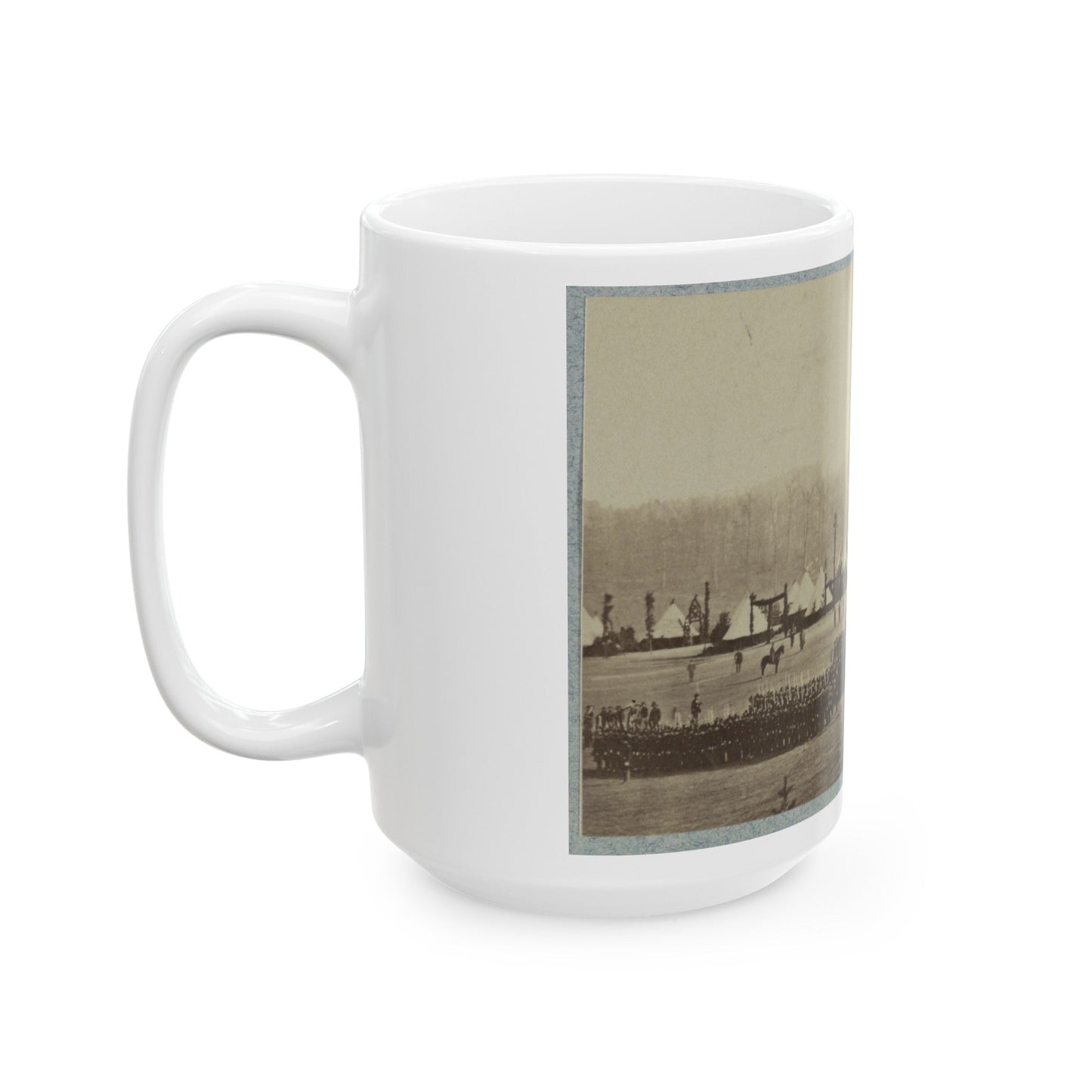 View Of Troops In Formation With Camp In Background (U.S. Civil War) White Coffee Mug-The Sticker Space