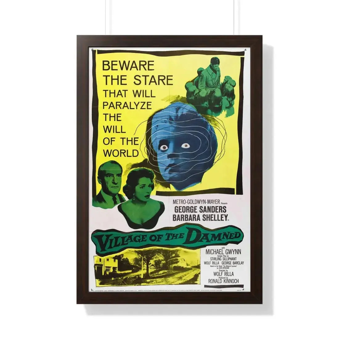 VILLAGE OF THE DAMNED 1960 - Framed Movie Poster 20" x 30" Walnut - The Sticker Space