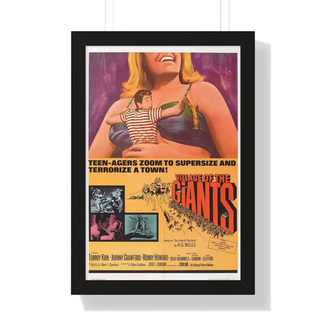 VILLAGE OF THE GIANTS 1965 - Framed Movie Poster 16″ x 24″ Black - The Sticker Space