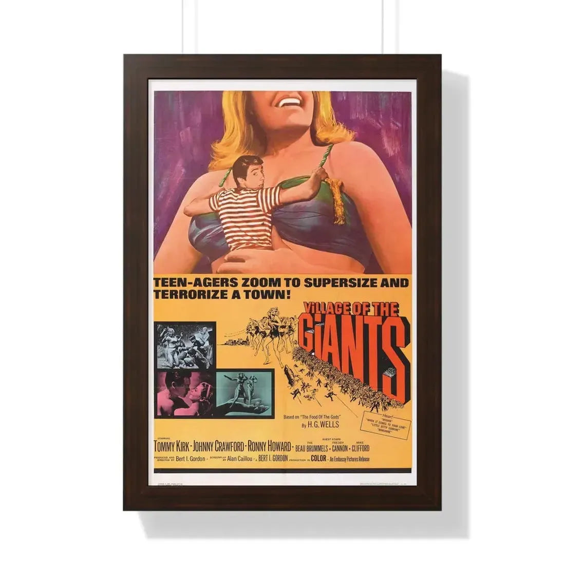VILLAGE OF THE GIANTS 1965 - Framed Movie Poster 16″ x 24″ Walnut - The Sticker Space