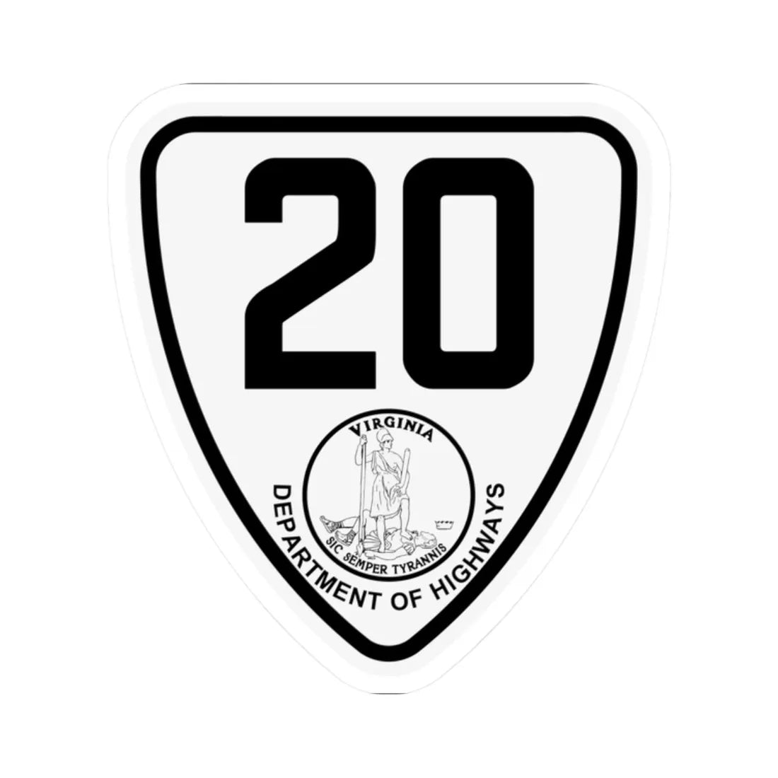Virginia 20 1924 (Virginia) (Road Sign) STICKER Vinyl Kiss-Cut Decal 2 Inch White - The Sticker Space