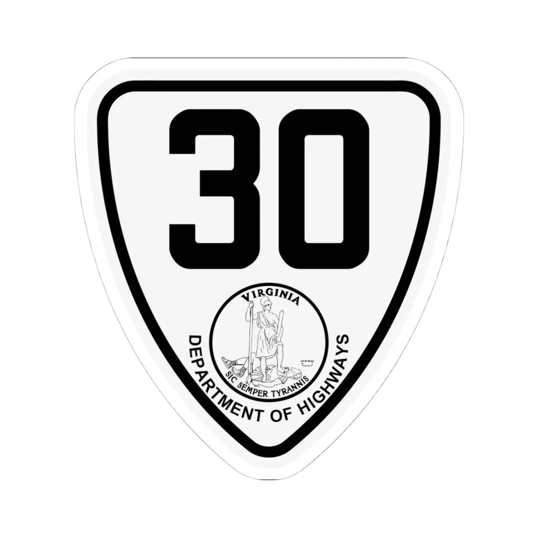 Virginia 30 1924 (Virginia) (Road Sign) STICKER Vinyl Kiss-Cut Decal 4 Inch White - The Sticker Space