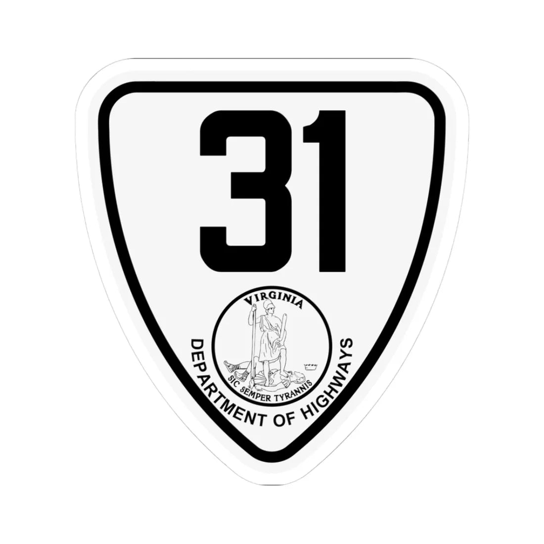 Virginia 31 1924 (Virginia) (Road Sign) STICKER Vinyl Kiss-Cut Decal 3 Inch White - The Sticker Space