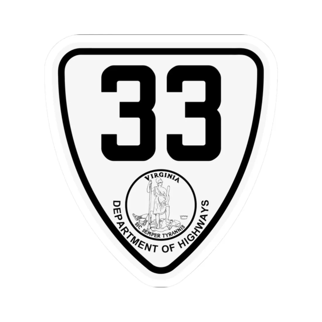 Virginia 33 1924 (Virginia) (Road Sign) STICKER Vinyl Kiss-Cut Decal 2 Inch White - The Sticker Space